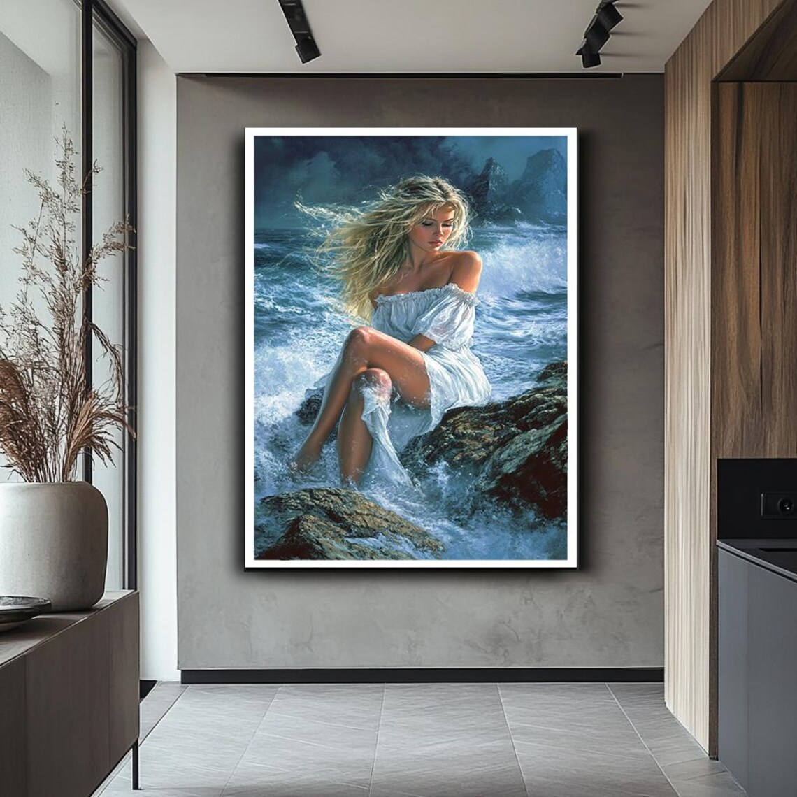 Romantic Woman on Rocks Coastal Wall Art Print - Image 5
