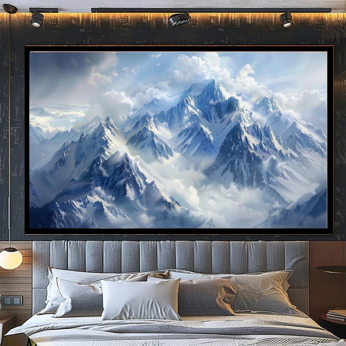 Snowy Mountain Peaks Above Clouds Blue Alpine Landscape Travel Poster - Image 3