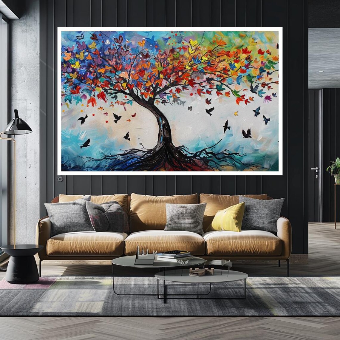 Colorful Tree Of Life With Birds And Roots Abstract Nature Art Poster - Image 3