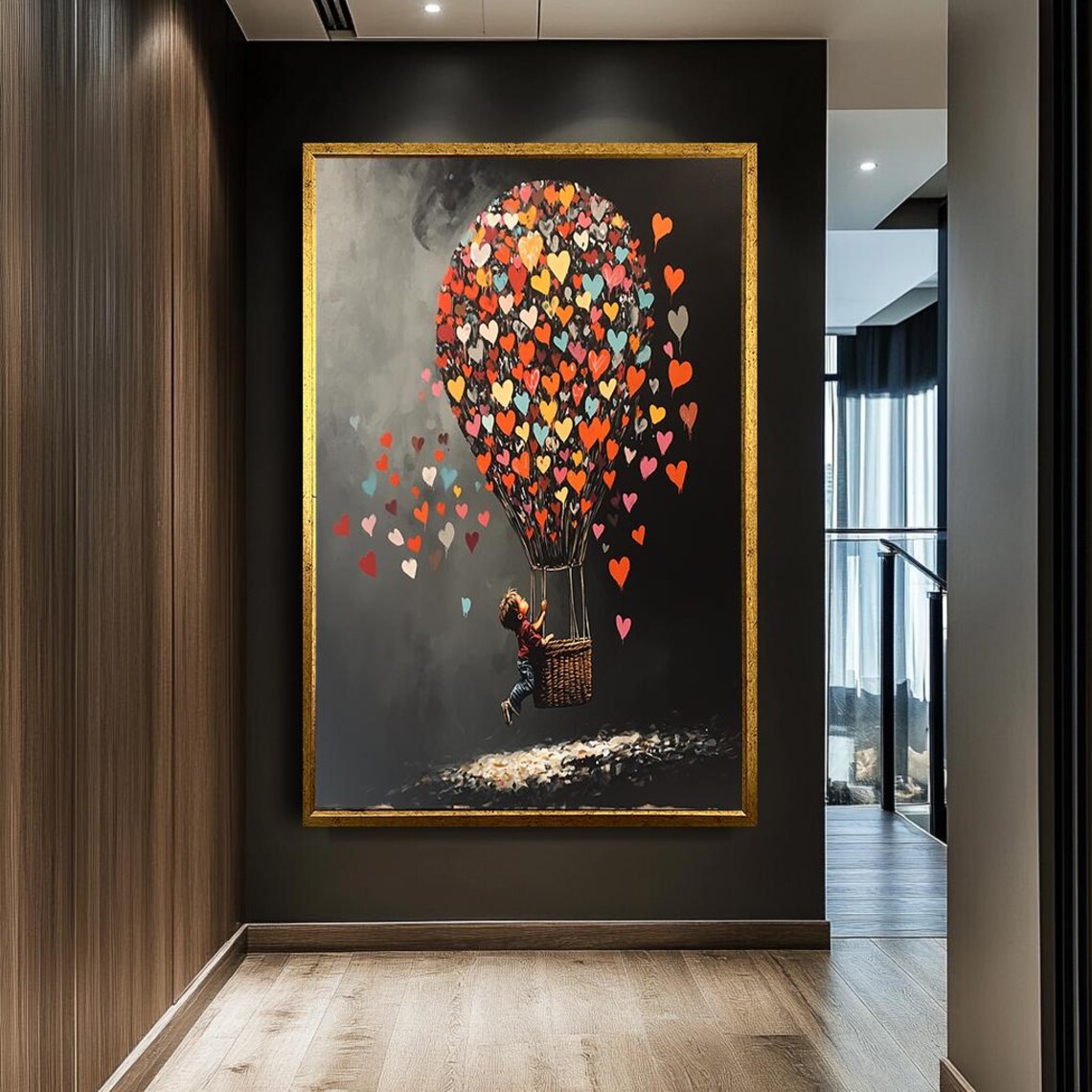 Child Heart Hot Air Balloon Whimsical Nursery Adventure Art Print