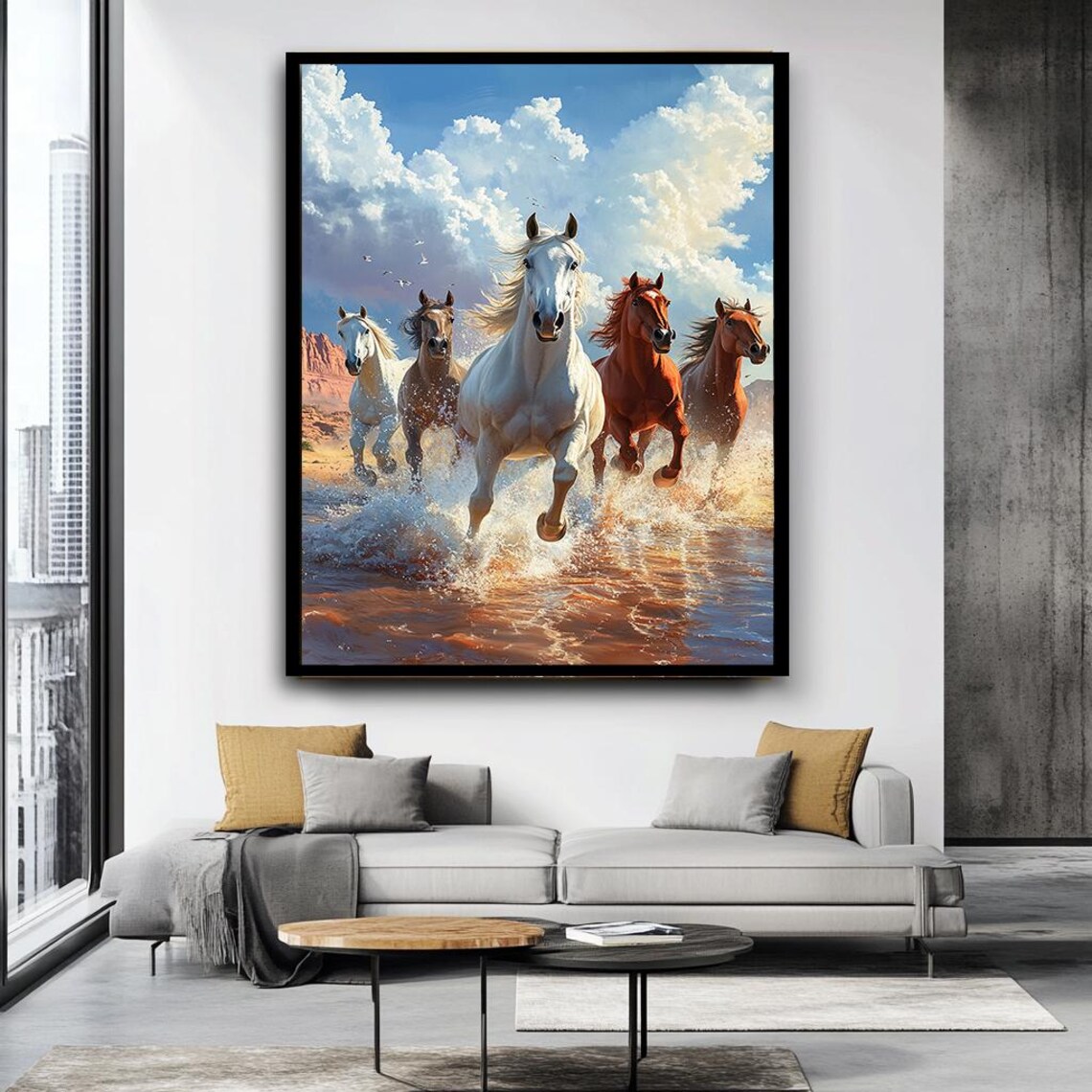 Wild Horses Galloping Through Water Majestic Western Animal Poster - Image 3