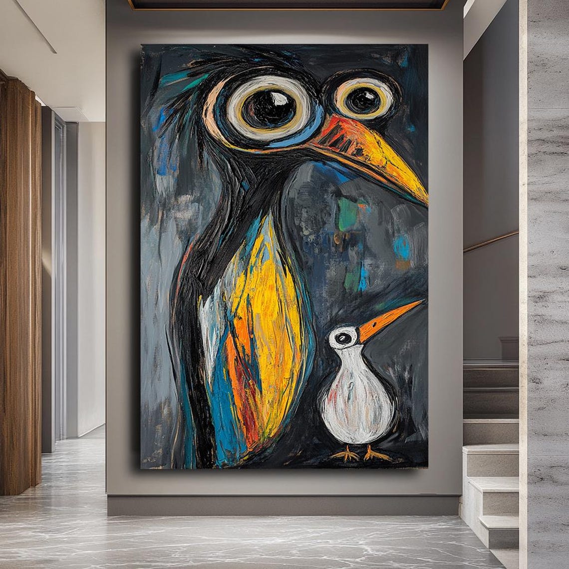 Quirky Colorful Birds Expressionist Painting Whimsical Bird Poster - Image 5