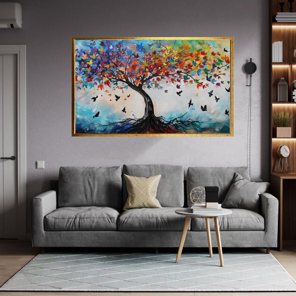 Colorful Tree Of Life With Birds And Roots Abstract Nature Art Poster - Image 2