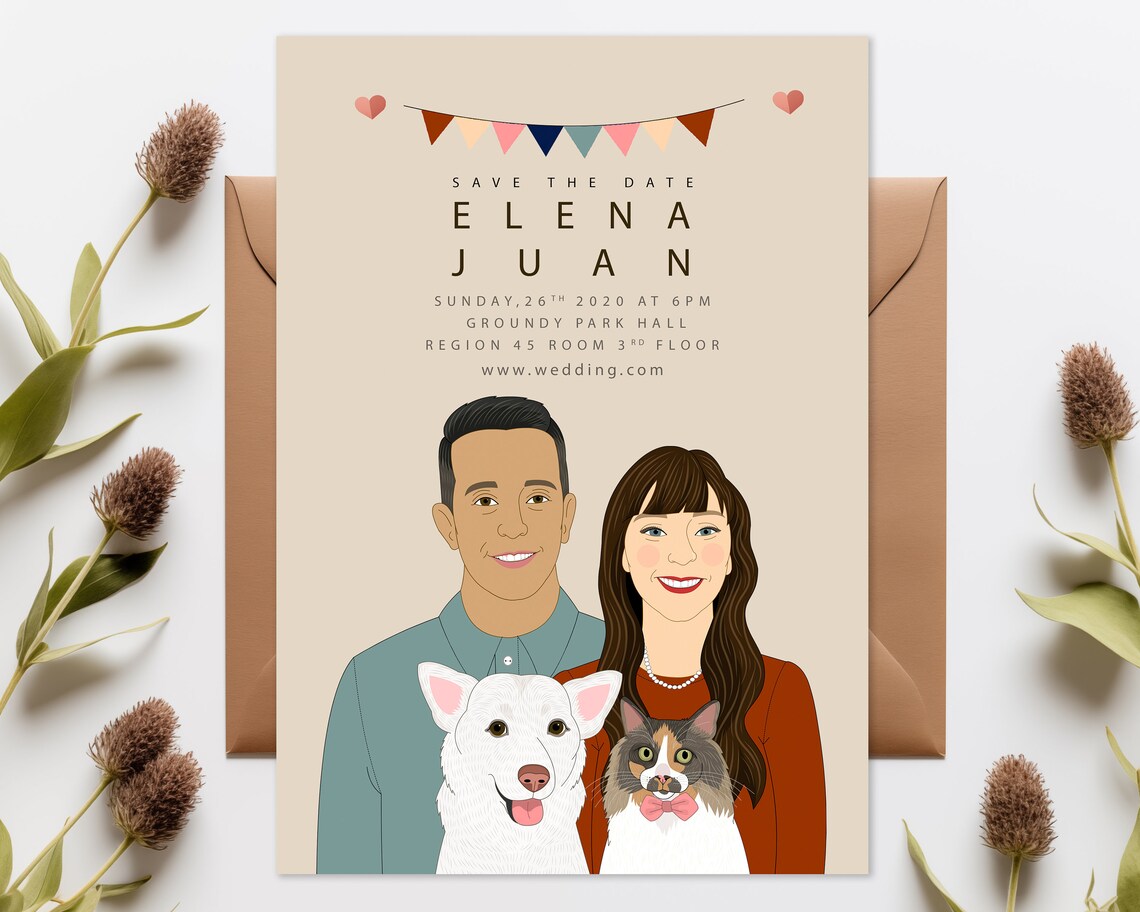 Custom Couple Portraits Wedding Save The Dates - Image 2