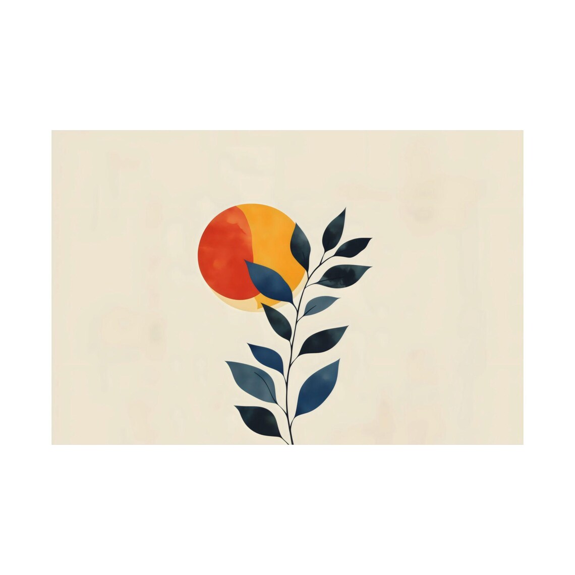 Abstract Sun and Branch Minimalist Two Tone Modern Art Poster - Image 3