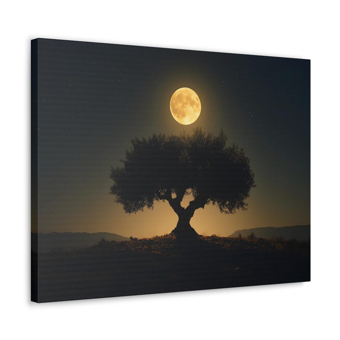 Olive Tree Full Moon Night Sky Print Evening Landscape Modern Painting Fantasy Nature Rustic Wall Print Airbnb Art Wall Decor