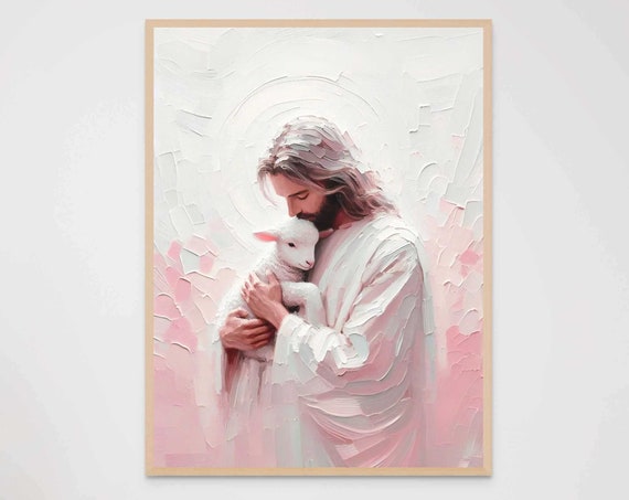 Jesus And Lamb Art Christian Painting Jesus Leaves The 99 Jesus Art Lds Art Bible Verse Wall Art Jesus Painting Parable Of Lost Sheep