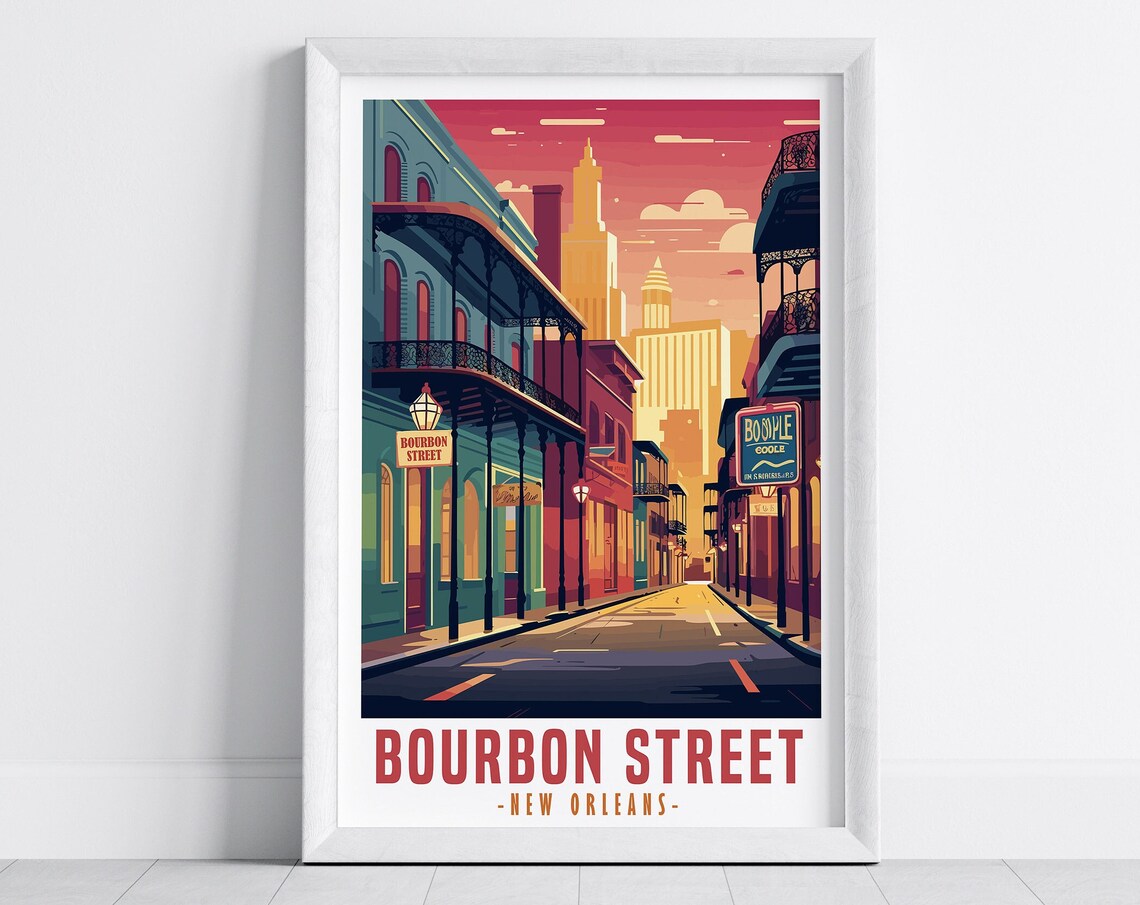 New Orleans Bourbon Street Retro Travel Poster