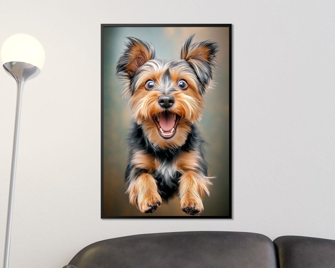 Happy Yorkie Dog Wall Art Playful Yorkshire Terrier Poster For Pet Lovers Cute Dog Wall Decor Animal Art Print For Living Room Or Nursery - Image 3
