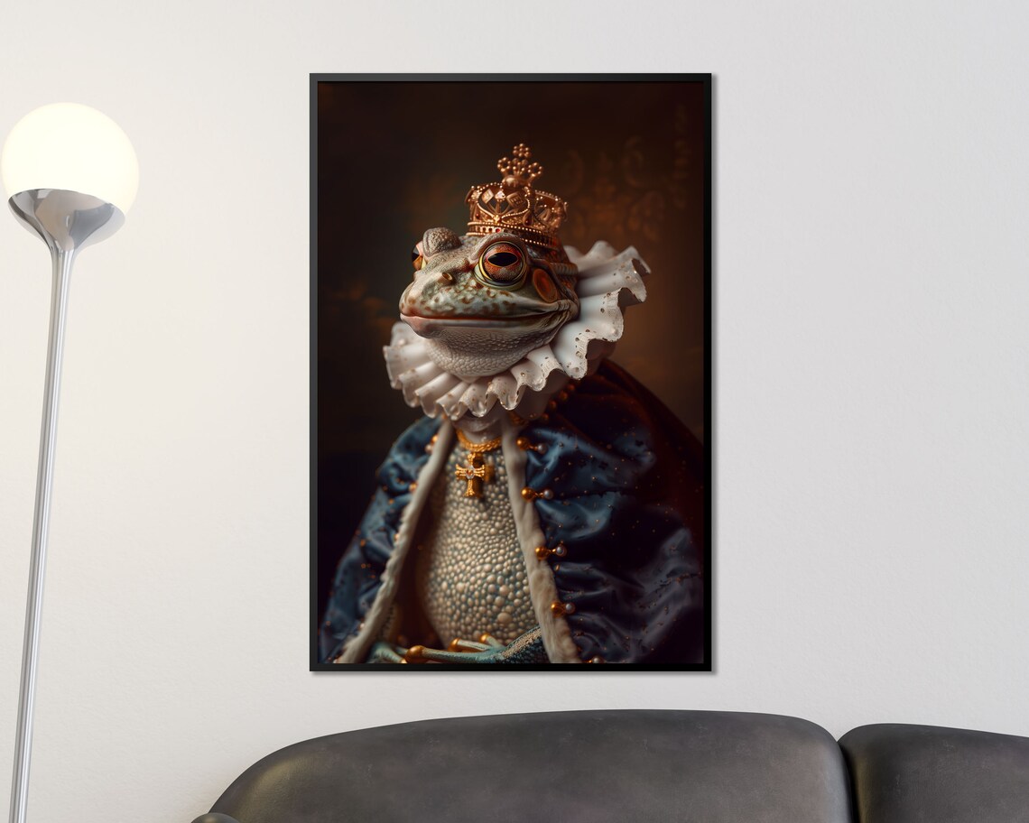 Royal Frog In Gold Crown Ruff Collar Regal Amphibian Portrait Poster - Image 4