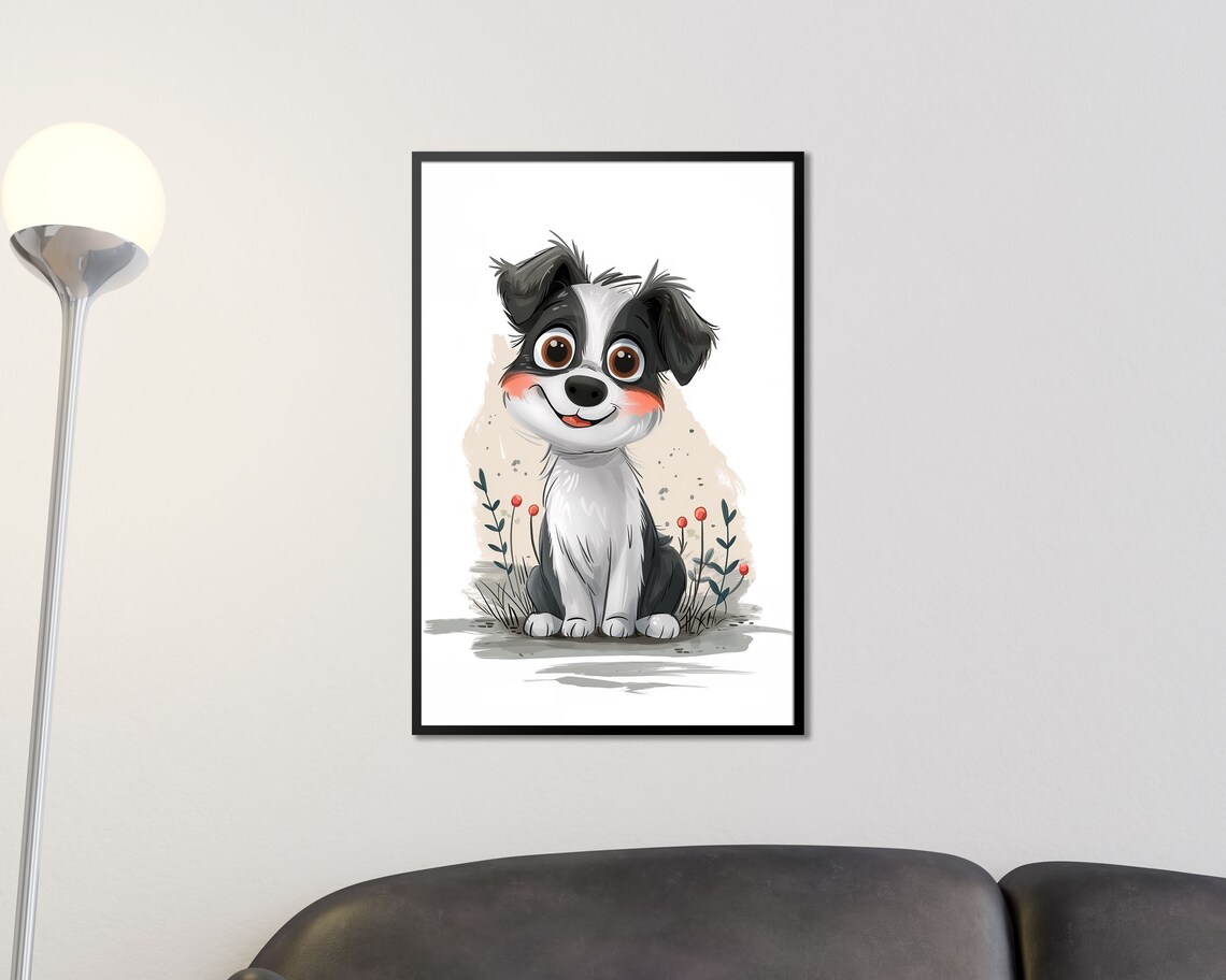 Cute Cartoon Puppy Watercolor Art Baby Nursery Room Wall Poster - Image 2