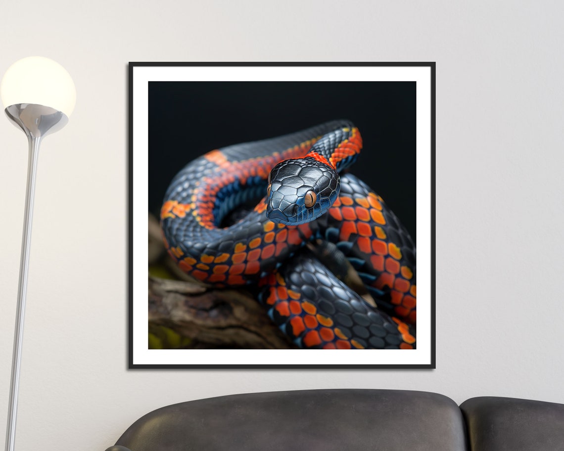 Vivid Red Black Checkered Snake Bold Reptile Modern Wall Art Print - Image 5