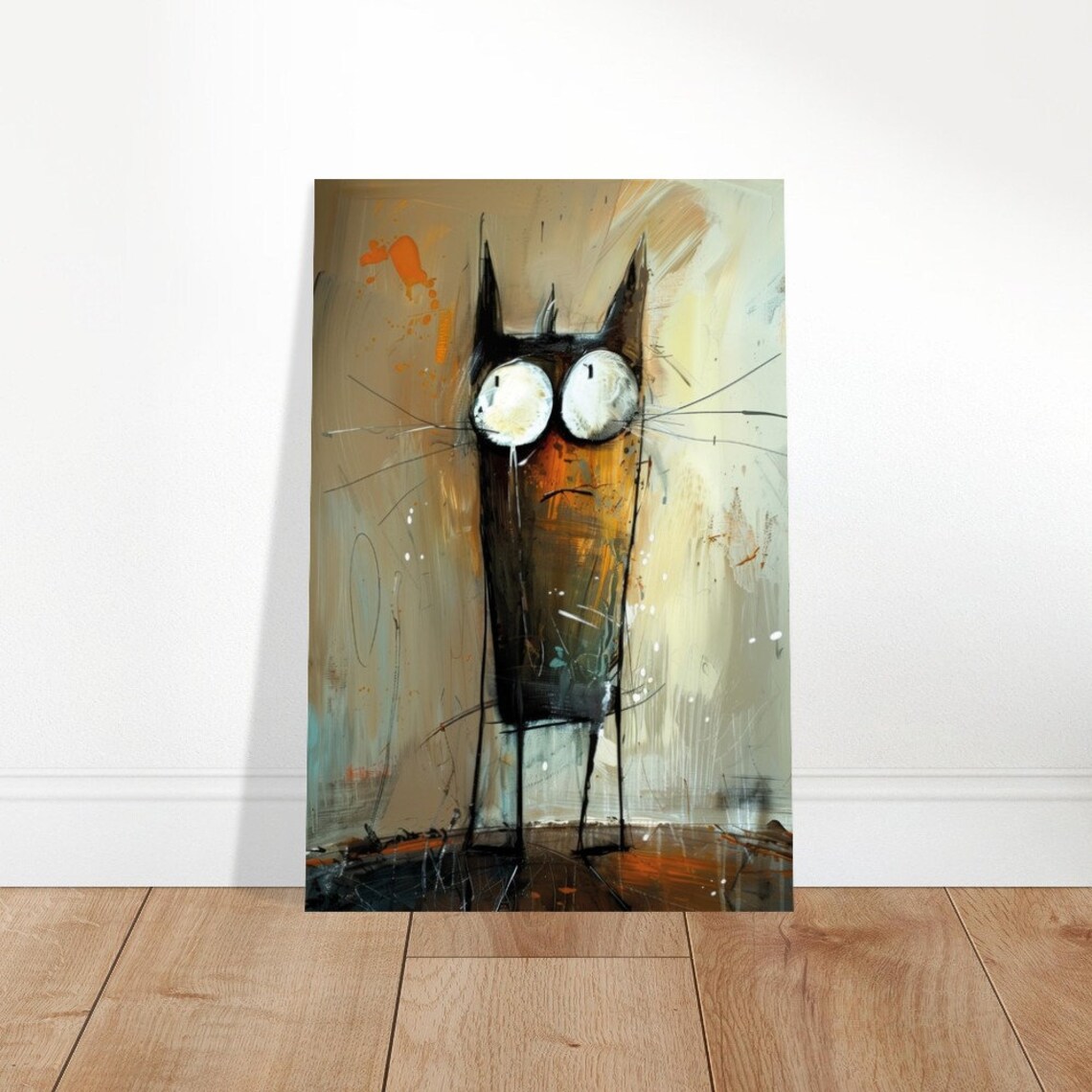 Black Cat Quirky Cartoon Big Eyes Abstract Animal Wall Art Poster - Image 4