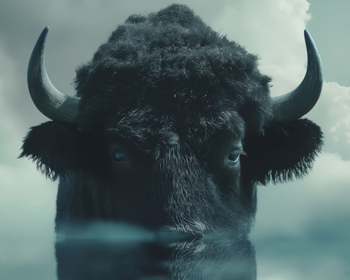 Majestic Bison Buffalo Portrait Water Reflection Double Exposure Poster - Image 2