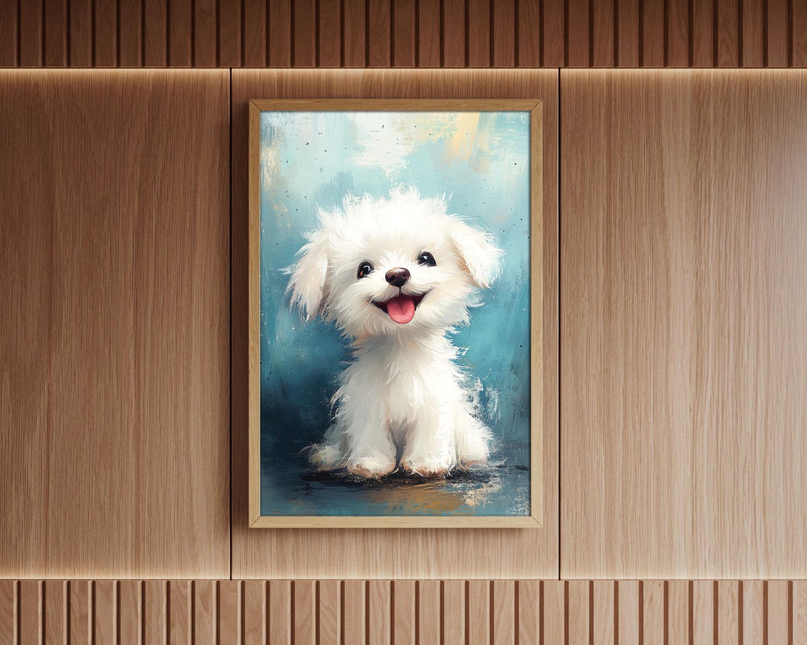 Adorable White Puppy Art Print Cute Dog Illustration Whimsical Animal Wall Art For Kids Room Or Living Room Gift For Dog Lovers - Image 3