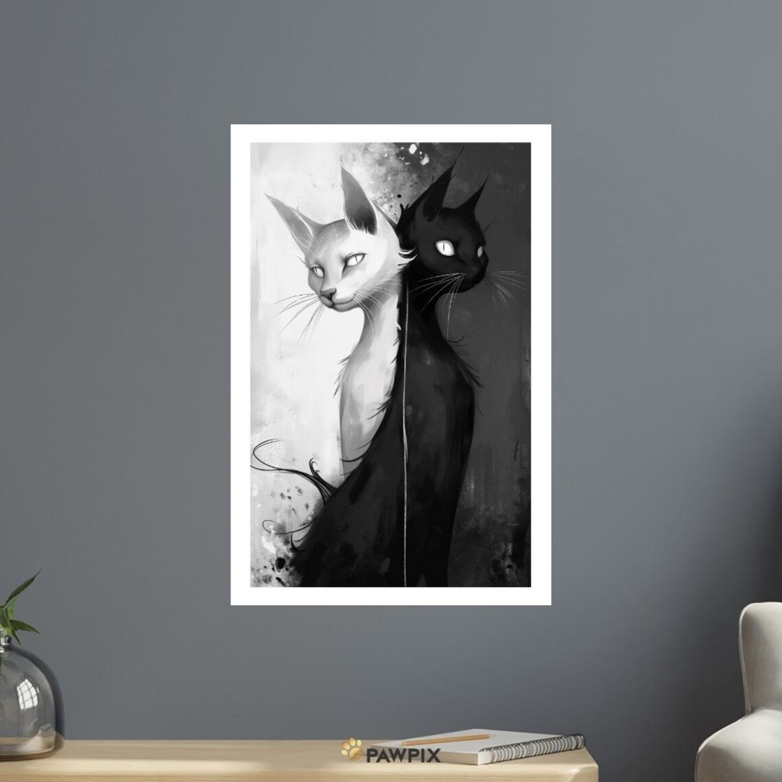 Chat Noir 1 Yin Yang Black White Cats Abstract Minimalist Feline Poster