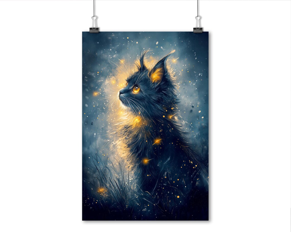 Mystic Black Cat Celestial Night Sky Stars Moonlight Fantasy Art Poster - Image 8