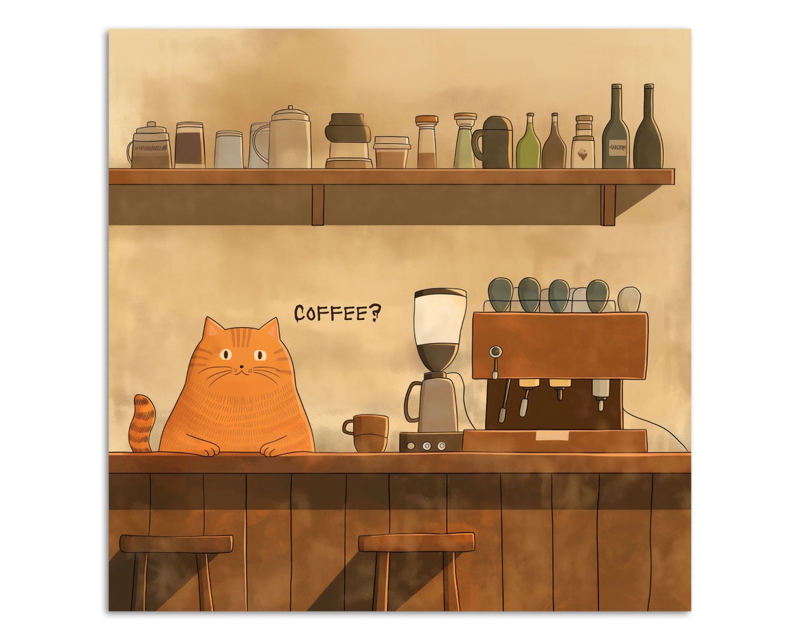 Funny Orange Cat Barista Coffee Shop Cartoon Kitchen Quote Poster - Image 3