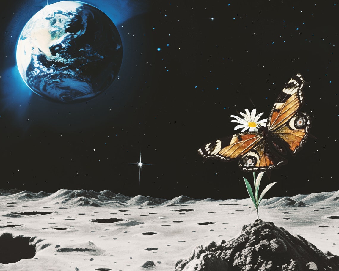 Butterfly On The Moon With Earth Glow Surreal Space Scene Poster - Image 3