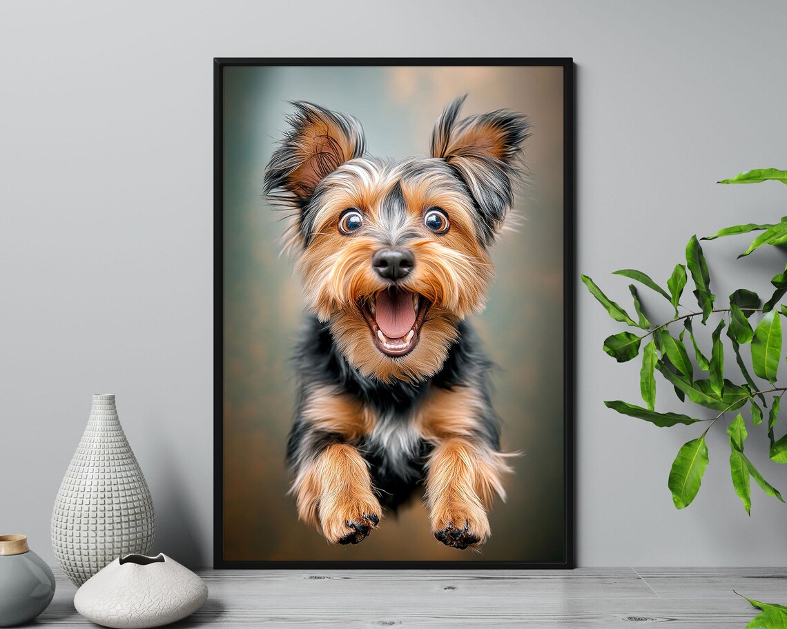 Happy Yorkie Dog Wall Art Playful Yorkshire Terrier Poster For Pet Lovers Cute Dog Wall Decor Animal Art Print For Living Room Or Nursery - Image 4