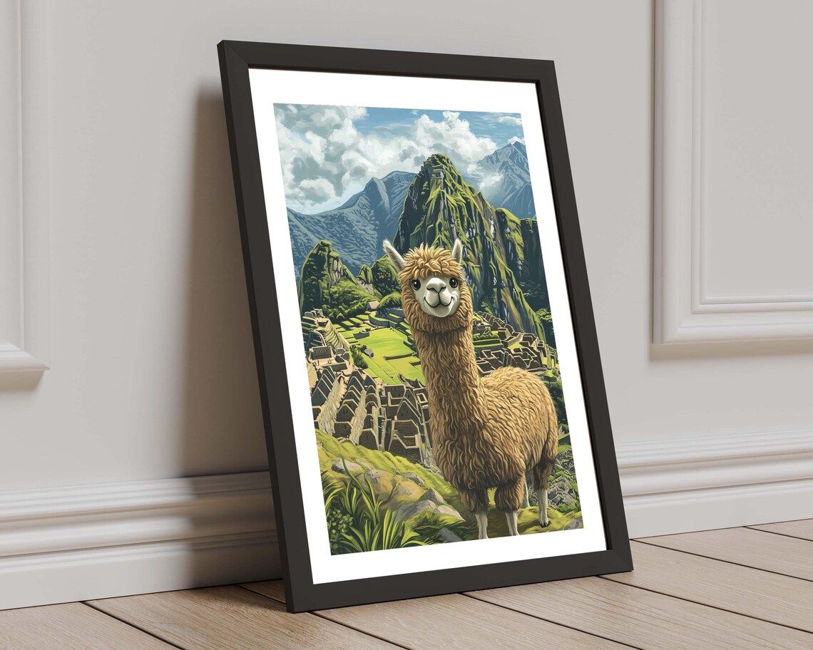 Smiling Alpaca at Machu Picchu Ruins Peru Andes Travel Poster - Image 8