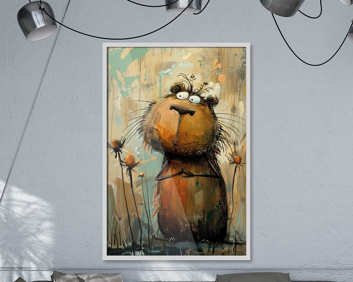 Crazy Creatures Capybara Whimsical Funny Rodent Abstract Art Poster