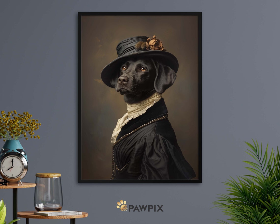 Distinguished Black Dog Victorian Hat Elegant Pet Portrait Poster