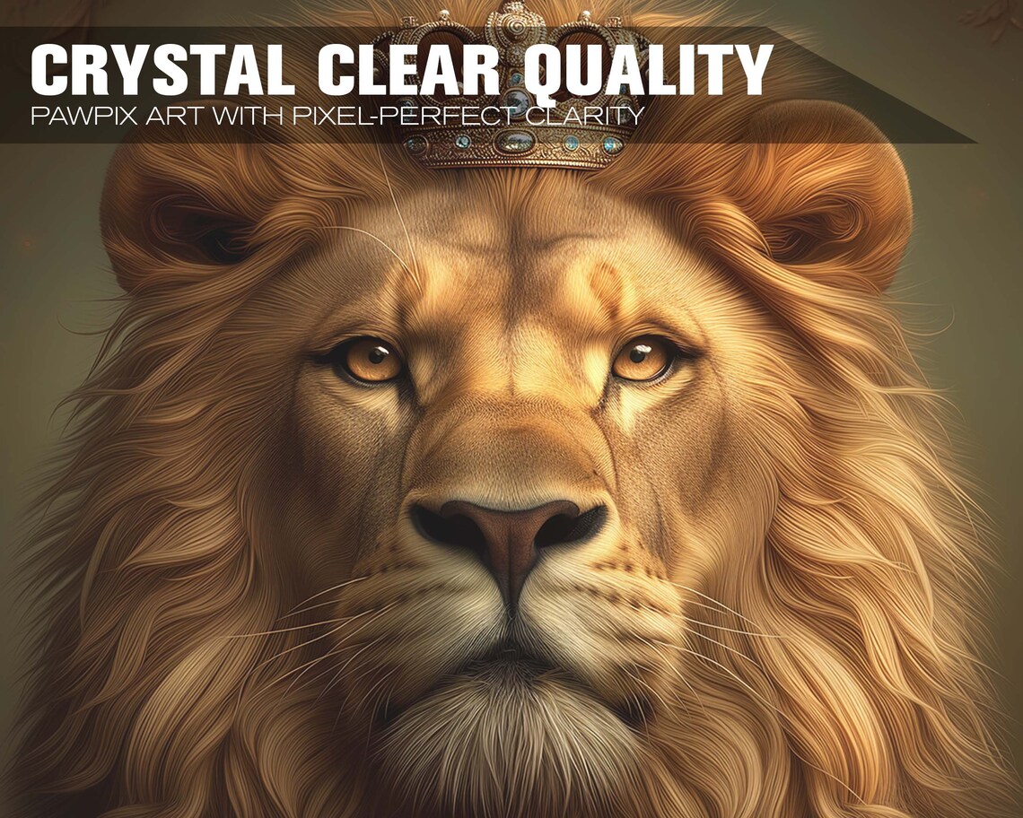 Royal Lion Portrait With Crown Regal Golden Mane Oil Painting Poster - Image 2