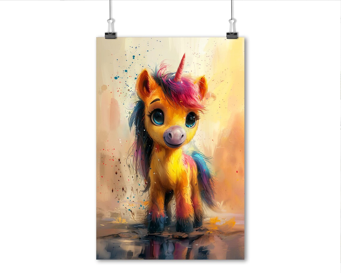 Baby Unicorn Rainbow Mane Sparkle Magical Kids Nursery Wall Art - Image 4