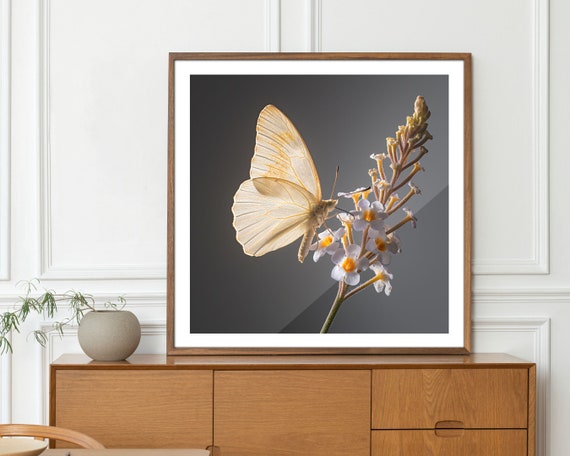 Poster Elegant Butterfly And Flower Art Print Minimalist Nature Poster Serene Wall Decor Butterfly On Flower Print Home Decoration