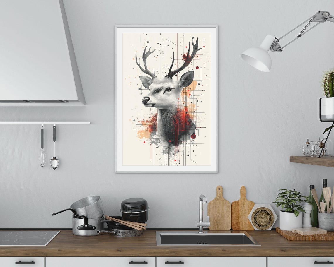 Abstract Geometric Deer Art Print Modern Animal Wall Art Bold Antler Design For Contemporary Home Decor - Image 2