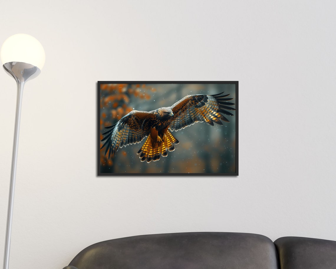 Hawk Soaring Over Autumn Forest Bird Of Prey Wildlife Art Poster - Image 2
