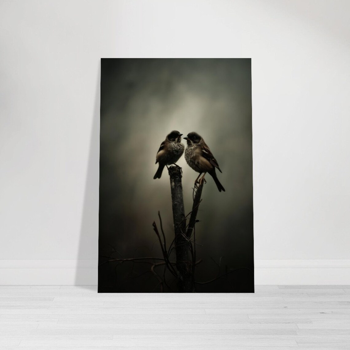 Two Sparrows Dark Moody Branch Intimate Nature Bird Pair Poster - Image 3