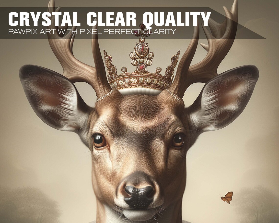 Royal Deer Portrait With Crown Regal Red Robes Oil Painting Style Poster - Image 3