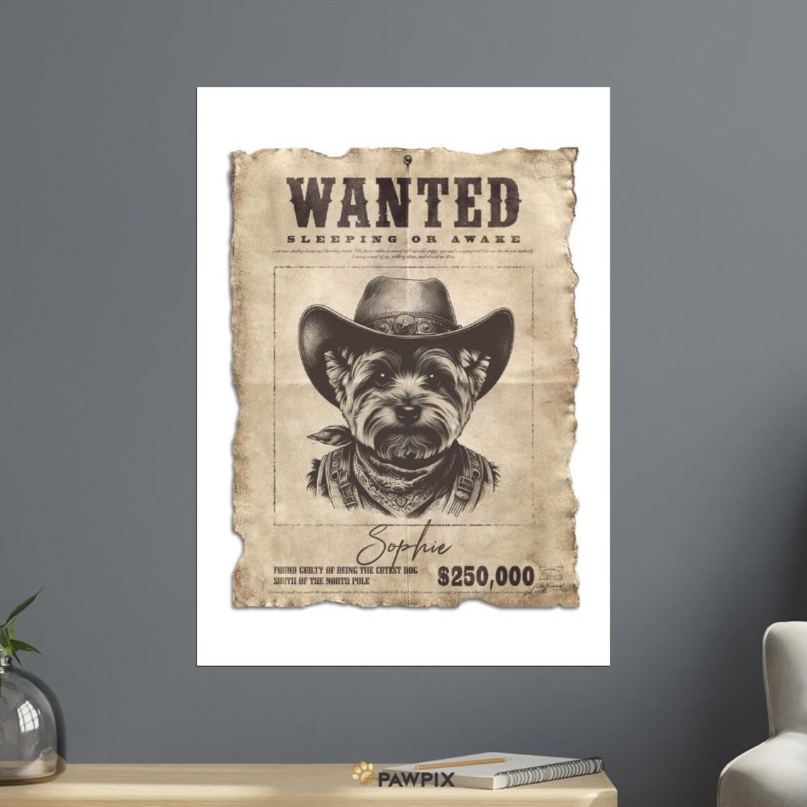 Wanted Yorkshire Terrier Cowboy Hat Vintage Western Funny Dog Poster - Image 2