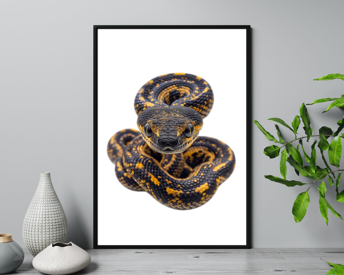 Golden Patterned Snake Head On White Bold Reptile Wall Art Print - Image 5