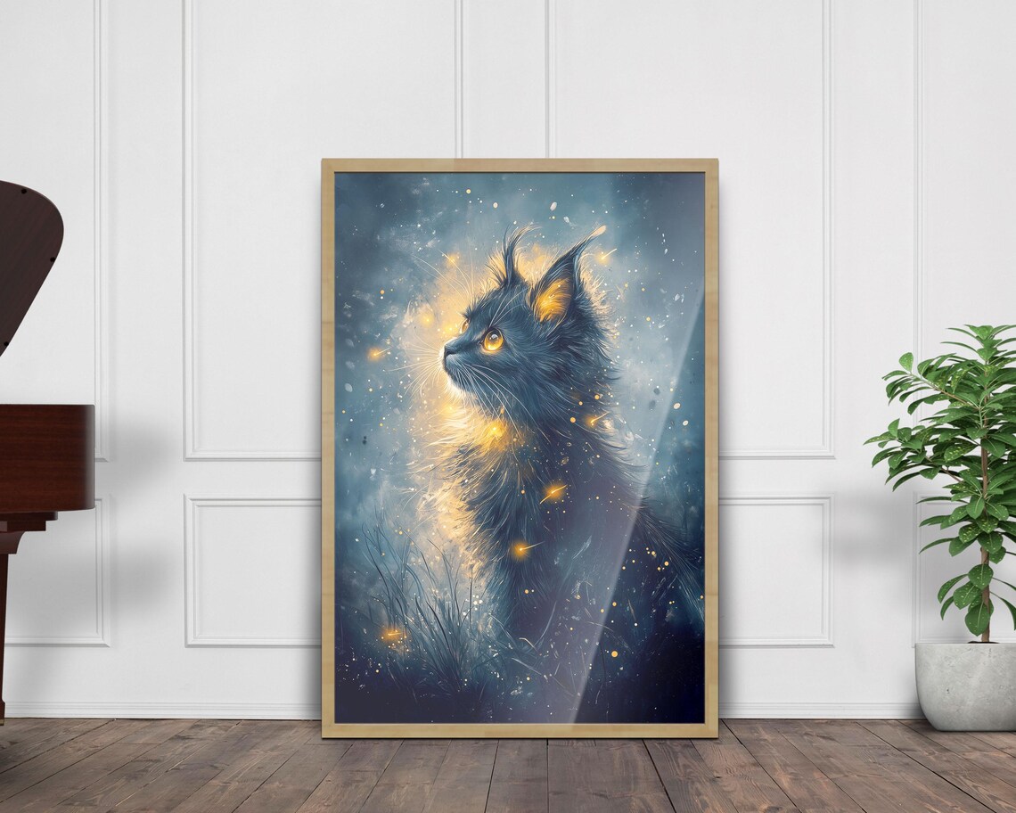 Mystic Black Cat Celestial Night Sky Stars Moonlight Fantasy Art Poster - Image 7