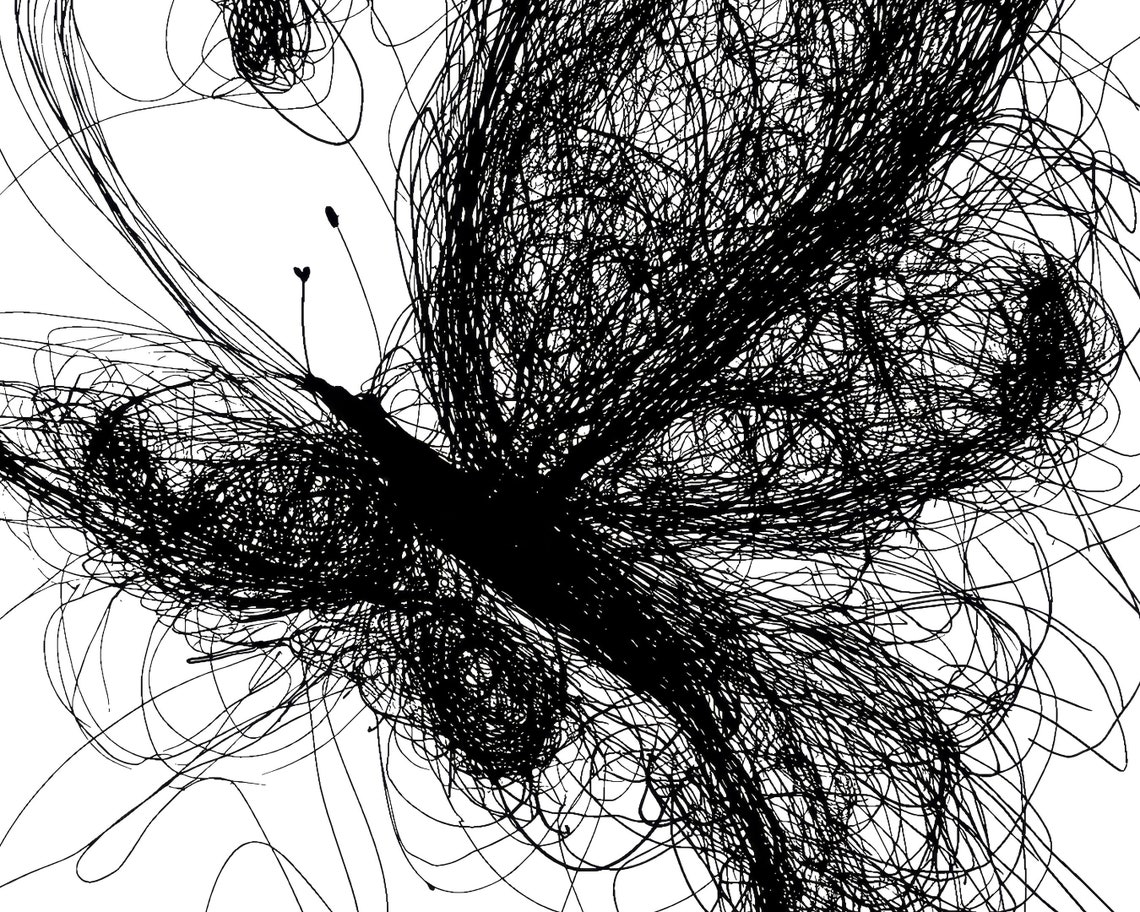 Butterfly Scribble Art Black And White Line Drawing Insect Print - Image 2