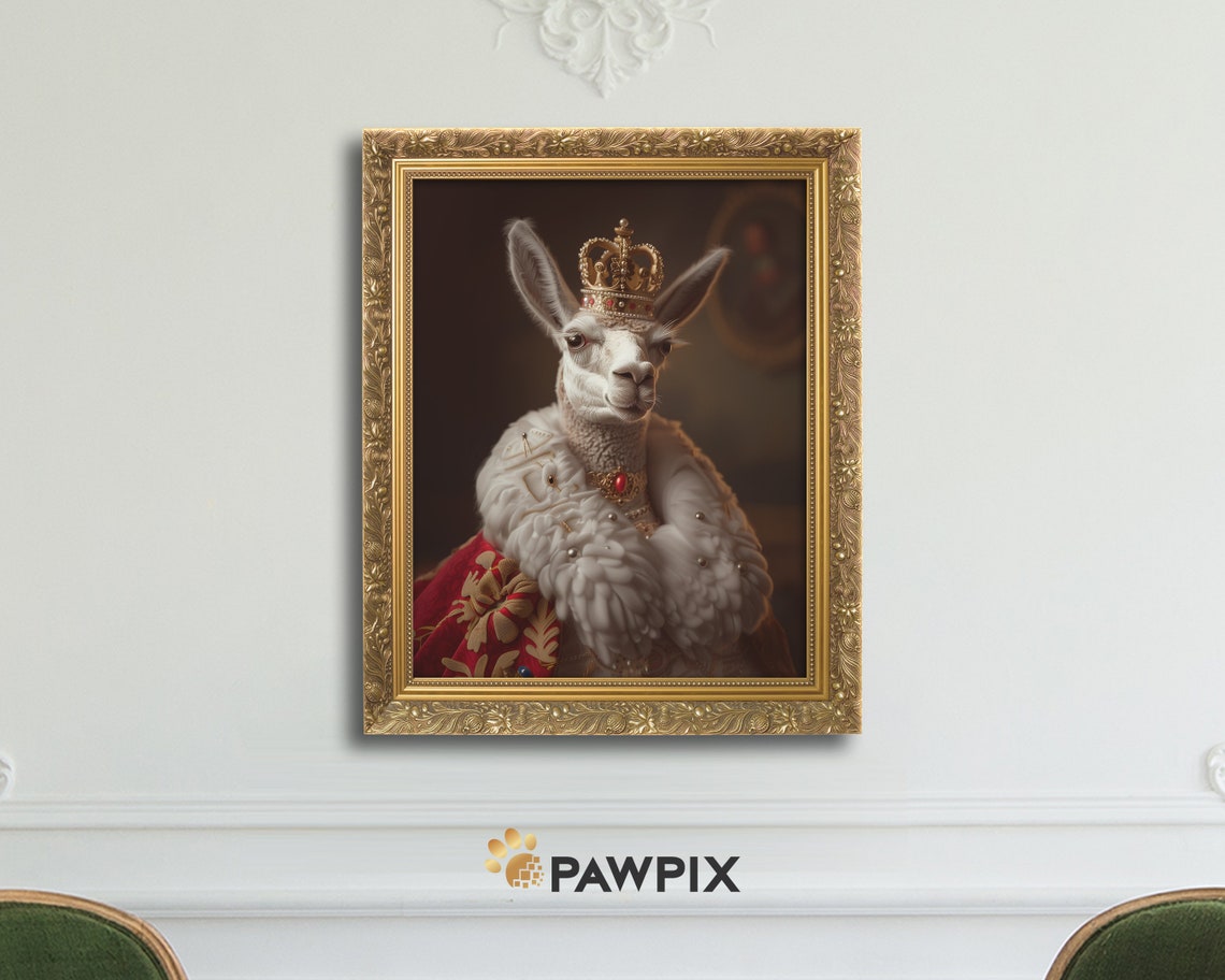 Royal Llama In Gold Crown Red Velvet Robe Regal Animal Portrait Poster - Image 4