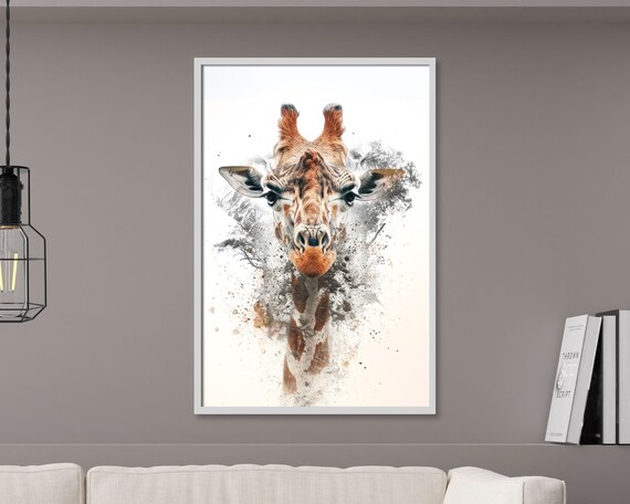 Watercolor Giraffe Head Portrait Close Up Ink Splash Wildlife Art Poster