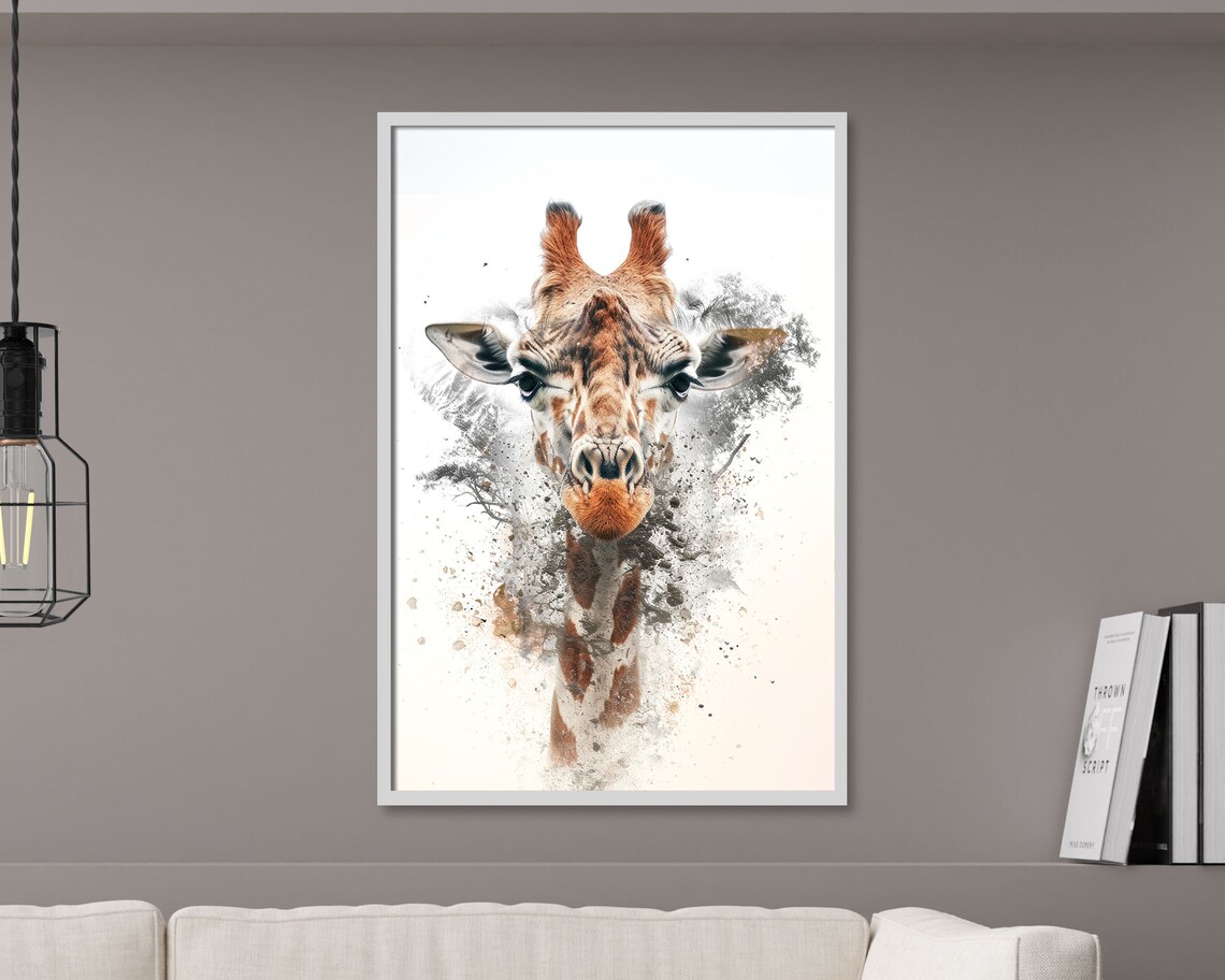 Watercolor Giraffe Head Portrait Close Up Ink Splash Wildlife Art Poster