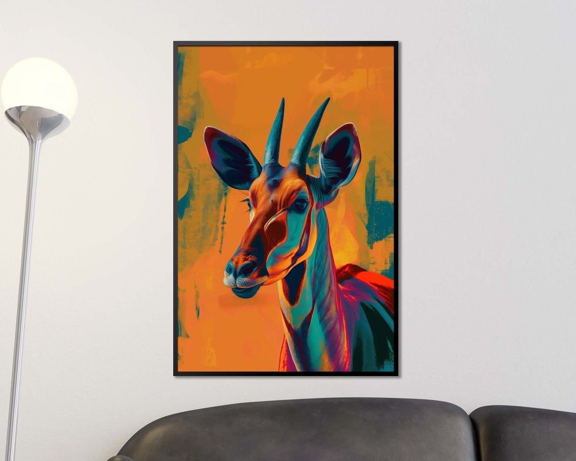 Vibrant Okapi Portrait Orange Teal Pop Art Style Wildlife Wall Poster - Image 5