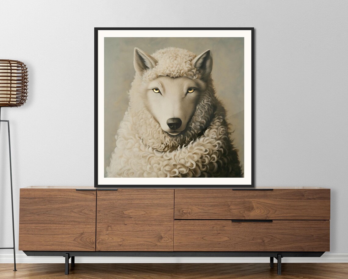 Wolf In Sheeps Clothing Surreal Portrait Symbolic Animal Art Poster - Image 4