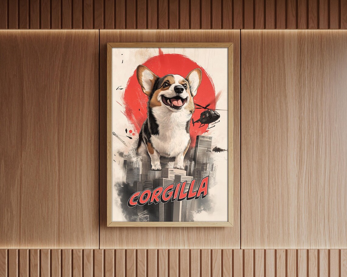 Corgilla Giant Corgi Monster Movie Parody Funny Wall Art Poster - Image 5