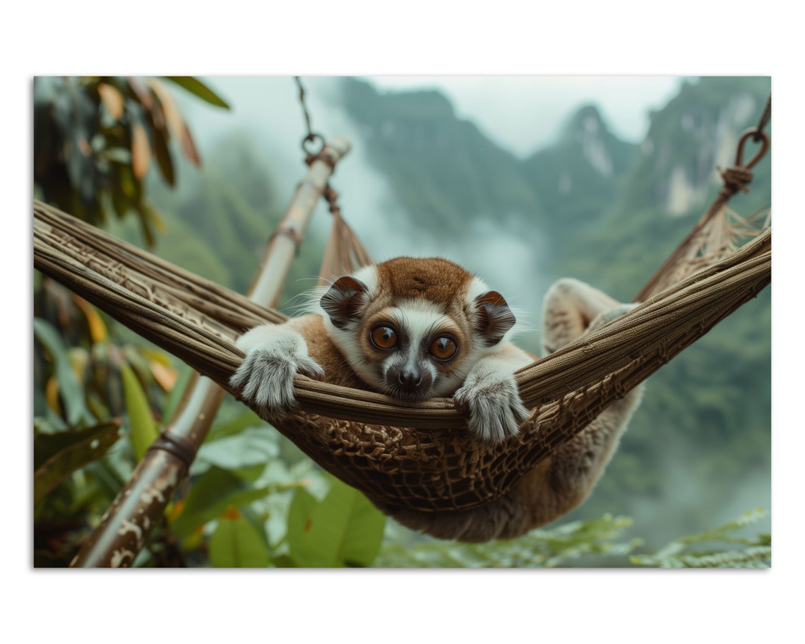 Relaxed Lemur Lounging In Hammock Jungle Nature Scene Poster - Image 4