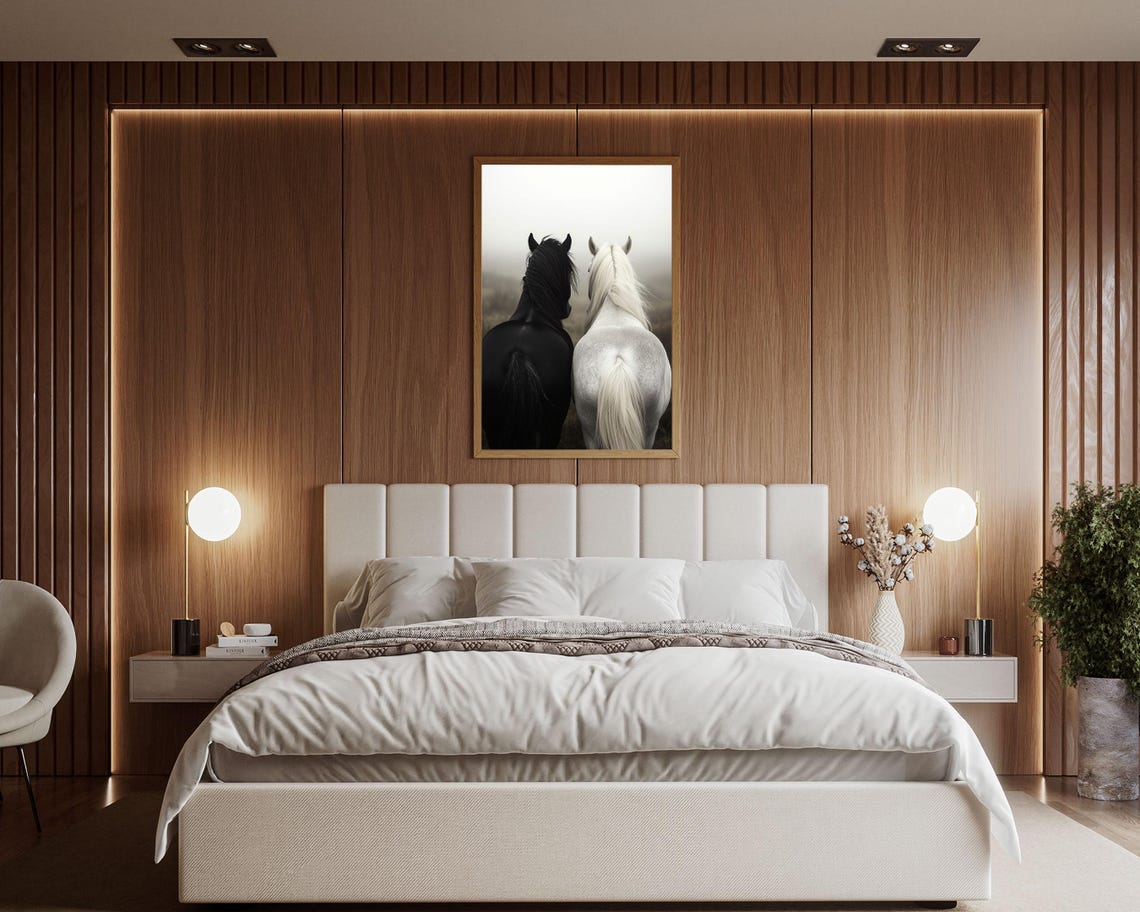 Black And White Horse Art Print Elegant Equine Wall Art Set Minimalist Animal Photography Nature Horse Decor Rear View For Living Room - Image 2