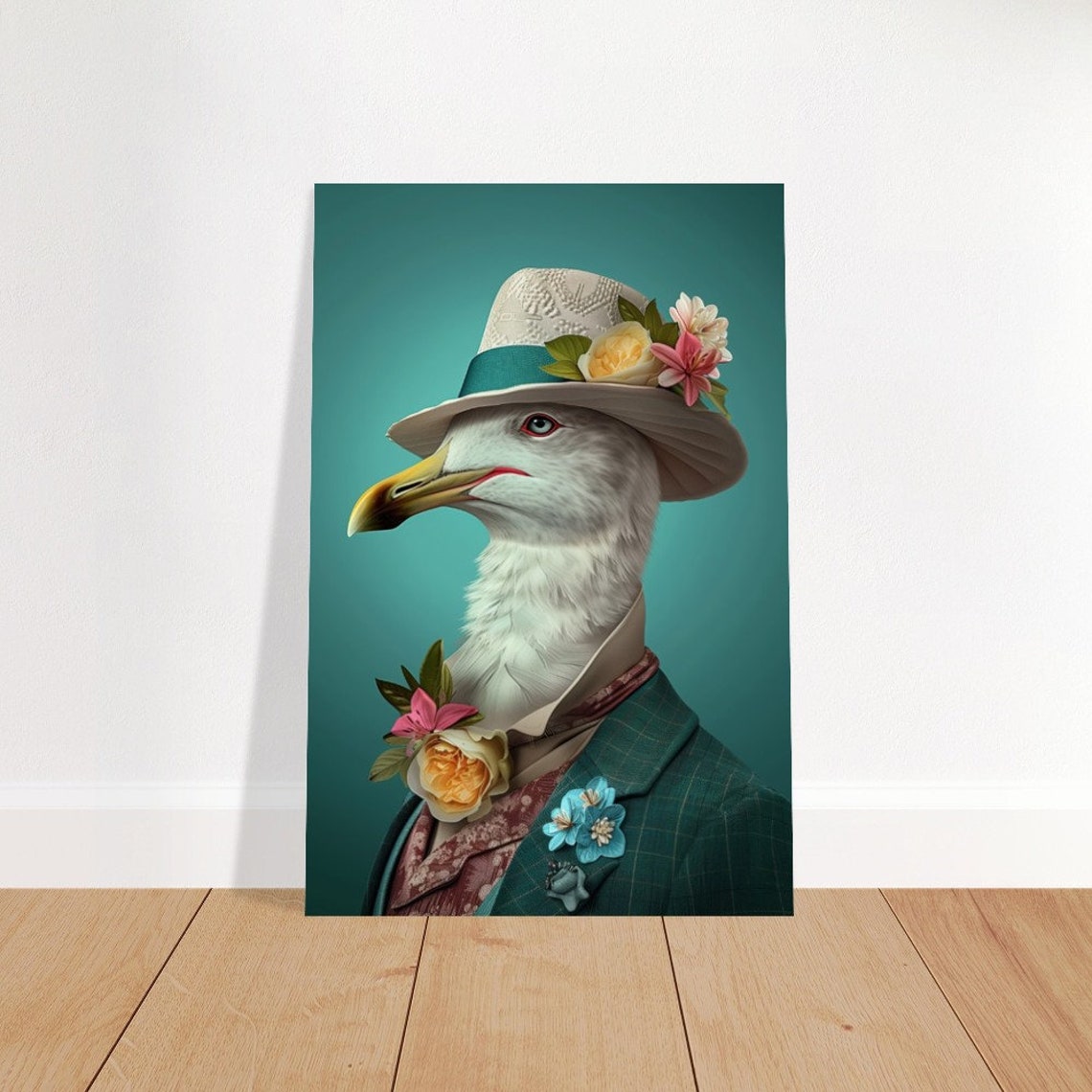 Dapper Bird In Floral Hat And Tailored Suit Elegant Animal Portrait - Image 3