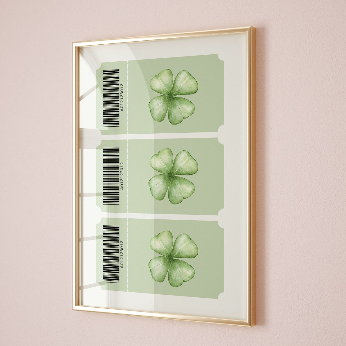 Four Leaf Clover Ticket Stubs Sage Green Watercolor Luck Poster