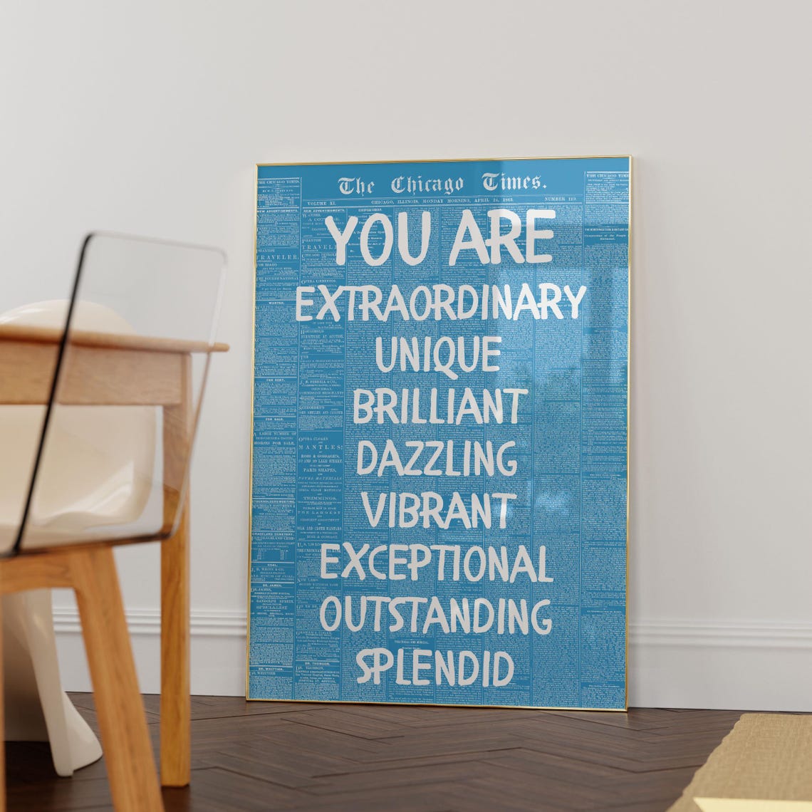 You Are Extraordinary Affirmations Blue Newspaper Quote Poster