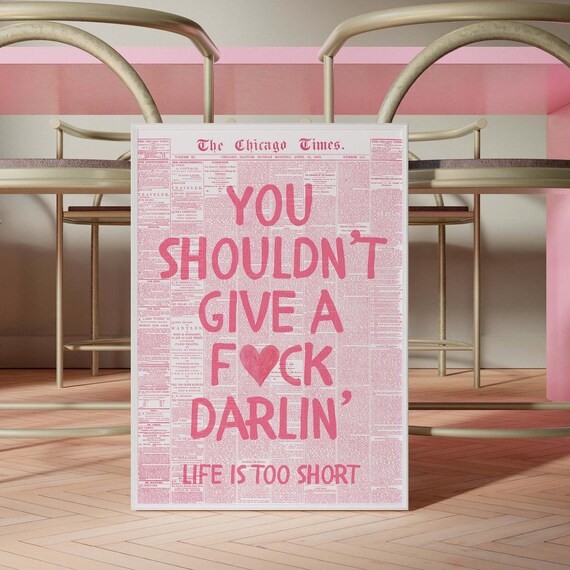 You Shouldnt Give A Fuck Physical Pink Print Girly Newspaper Poster Trendy Bar Cart Decor Cute Dorm Decorations Funny Wall Art Aesthetic